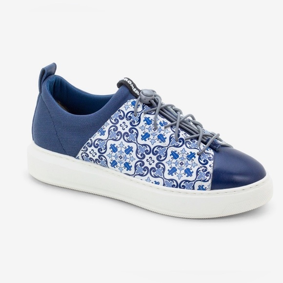 Dromedaris Portugal oyster bay Leather and fabric blue print sneaker tile - Picture 2 of 4